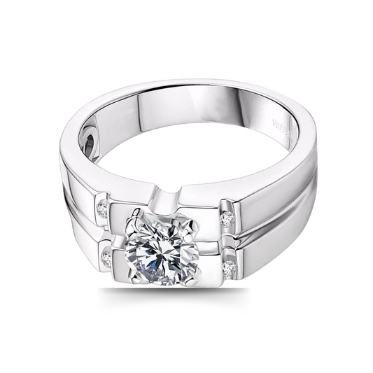 Amadeo - Bague Moissanite Ronde 1.0ct Pour Homme