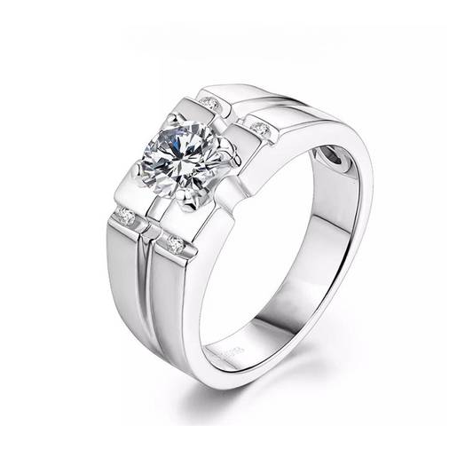Amadeo - Bague Moissanite Ronde 1.0ct Pour Homme