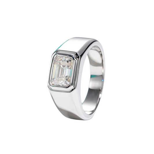 Rocco - Bague de fiançailles moissanite taille émeraude 2ct pour hommes