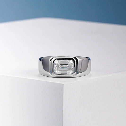 Rocco - Bague de fiançailles moissanite taille émeraude 2ct pour hommes