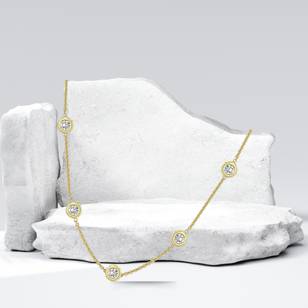 Camelia – 5-Steine-Bubble-Moissanit-Halskette, 18 Karat vergoldet