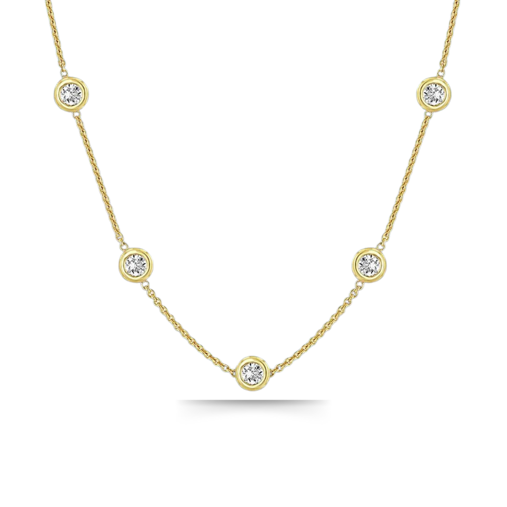 Camelia – 5-Steine-Bubble-Moissanit-Halskette, 18 Karat vergoldet