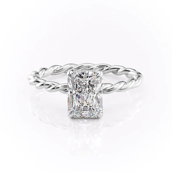 GRACE - Radiant Cut MOISSANITE Diamond Ring Twisted Band With Hidden Halo