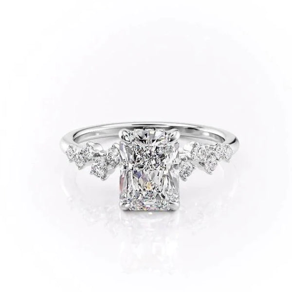 JUNO - Radiant Cut MOISSANITE Diamond Ring With Hidden Halo and Side Stones