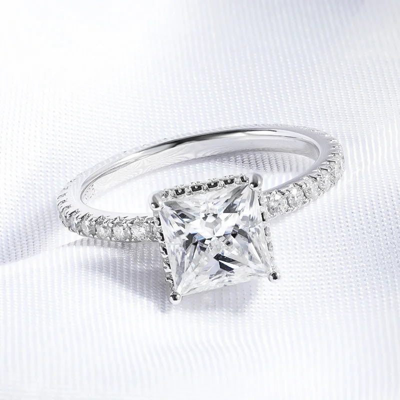 Smyoue 2.6CTTW Anelli di Moissanite con taglio principessa per donna 100% S925 Sterling Silver Wedding Engagement Lab Diamond Band GRA