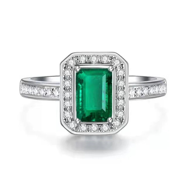 2.00ct Vivid Green Lab Emerald Engagement Ring Halo