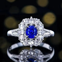 TAMARA - Oval Cut 0.82ct Natural Royal Blue Sapphire and Lab Diamonds Ring