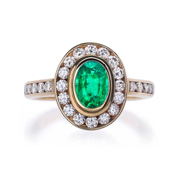 VICTORIA - Oval Lab Grown Emerald Vintage Moissanite Cluster Ring