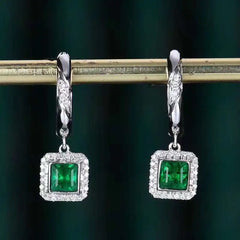 DAPHNE - Vivid Green Natural Emerald 0.48CT Princess Cut Drop Earrings 18k Gold