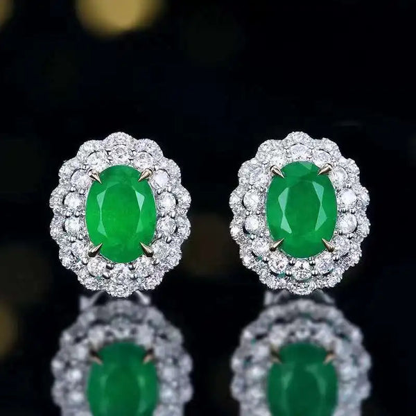 NEVE - 2ct Natural Emerald Stud Earrings With Diamonds