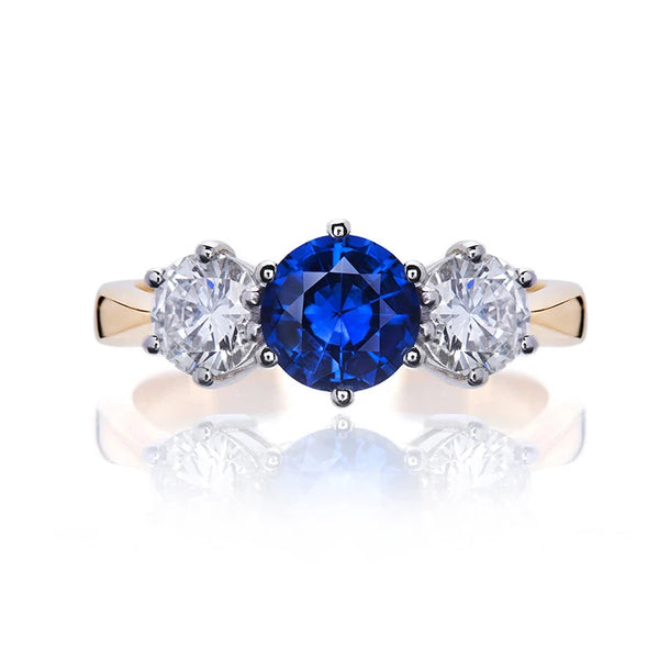 KARY - 1.50CT Round Brilliant Cut Blue Sapphire and Moissanite Ring