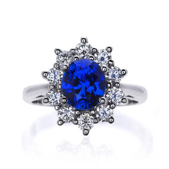 PATRICIA - 1.13CT Oval Cut Blue Sapphire And Moissanite Diamond Cluster Ring