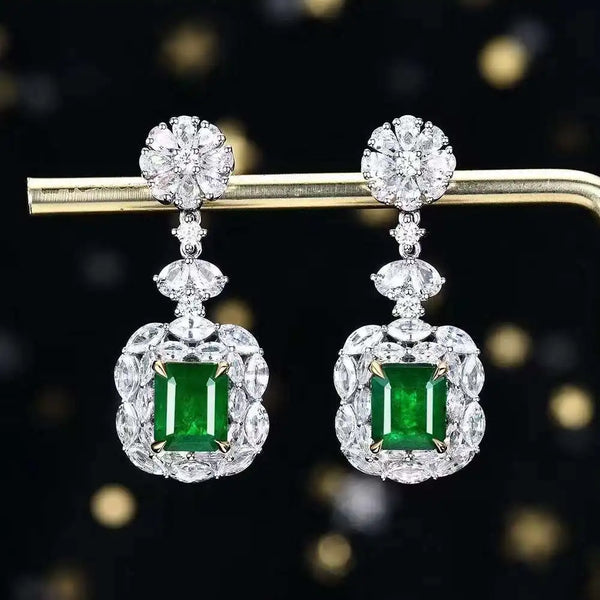 QUINTESSA - Natural Emerald 3.05CT Drop Earrings Vintage Style