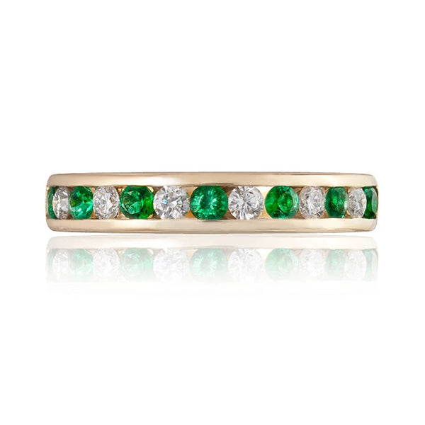 Eternity - Round Cut Lab Grown Emerald and Moissanite Wedding Band
