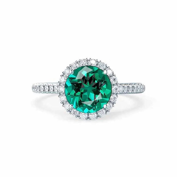 Lucia - Round Lab Grown Emerald Engagement Moissanite Halo Ring