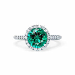 Lucia - Round Lab Grown Emerald Engagement Moissanite Halo Ring