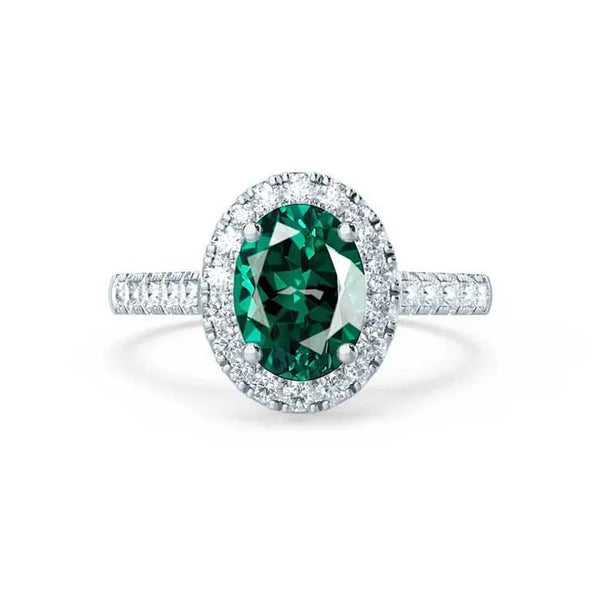 Astoria - Oval Cut Lab Emerald With Moissanite Halo Ring